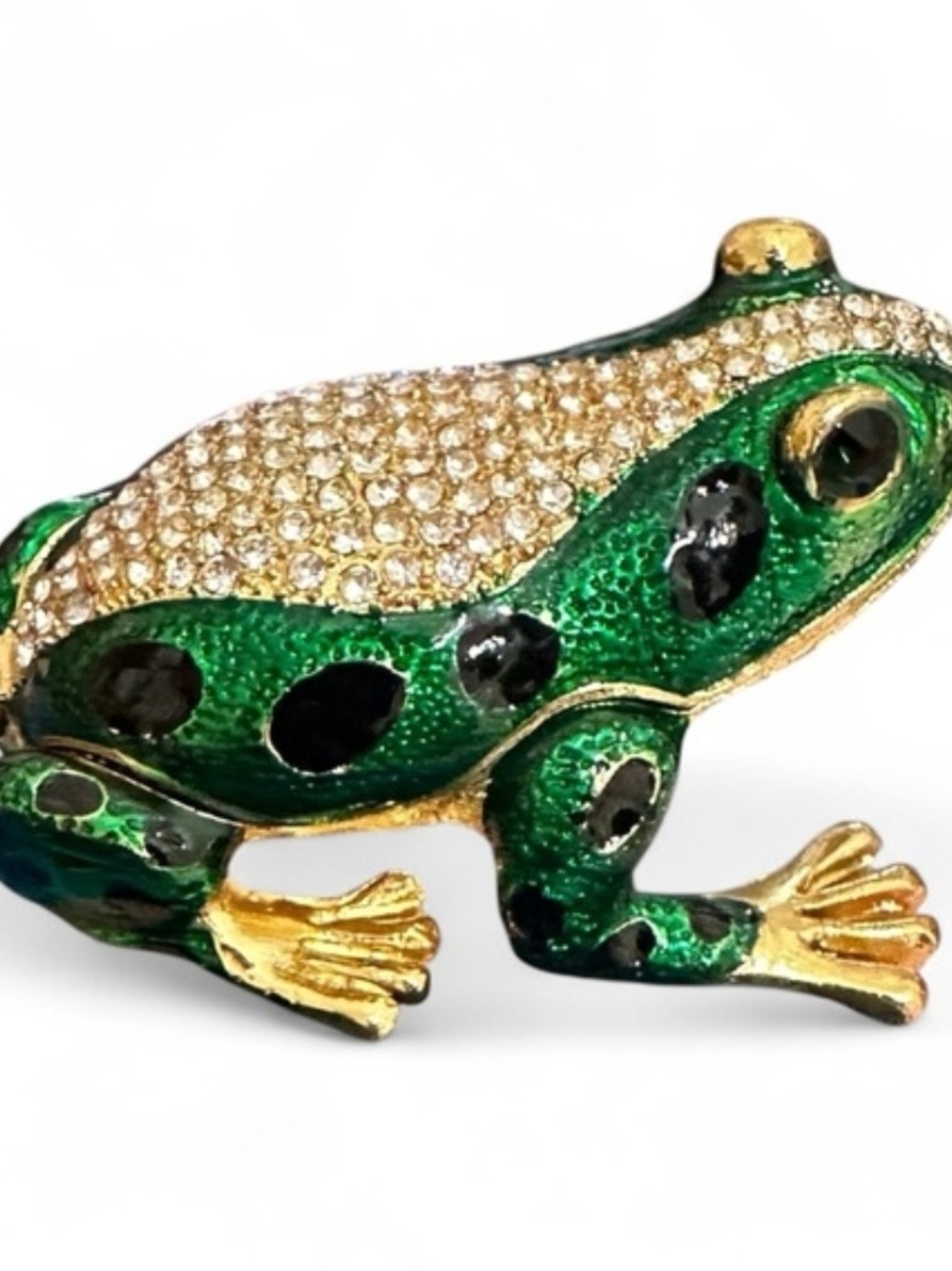 Green and Gold Crystal Frog Trinket Box